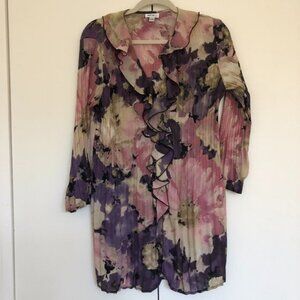 Chiffon Floral Tunic Blouse Ruffle Neck Jaipur Size M